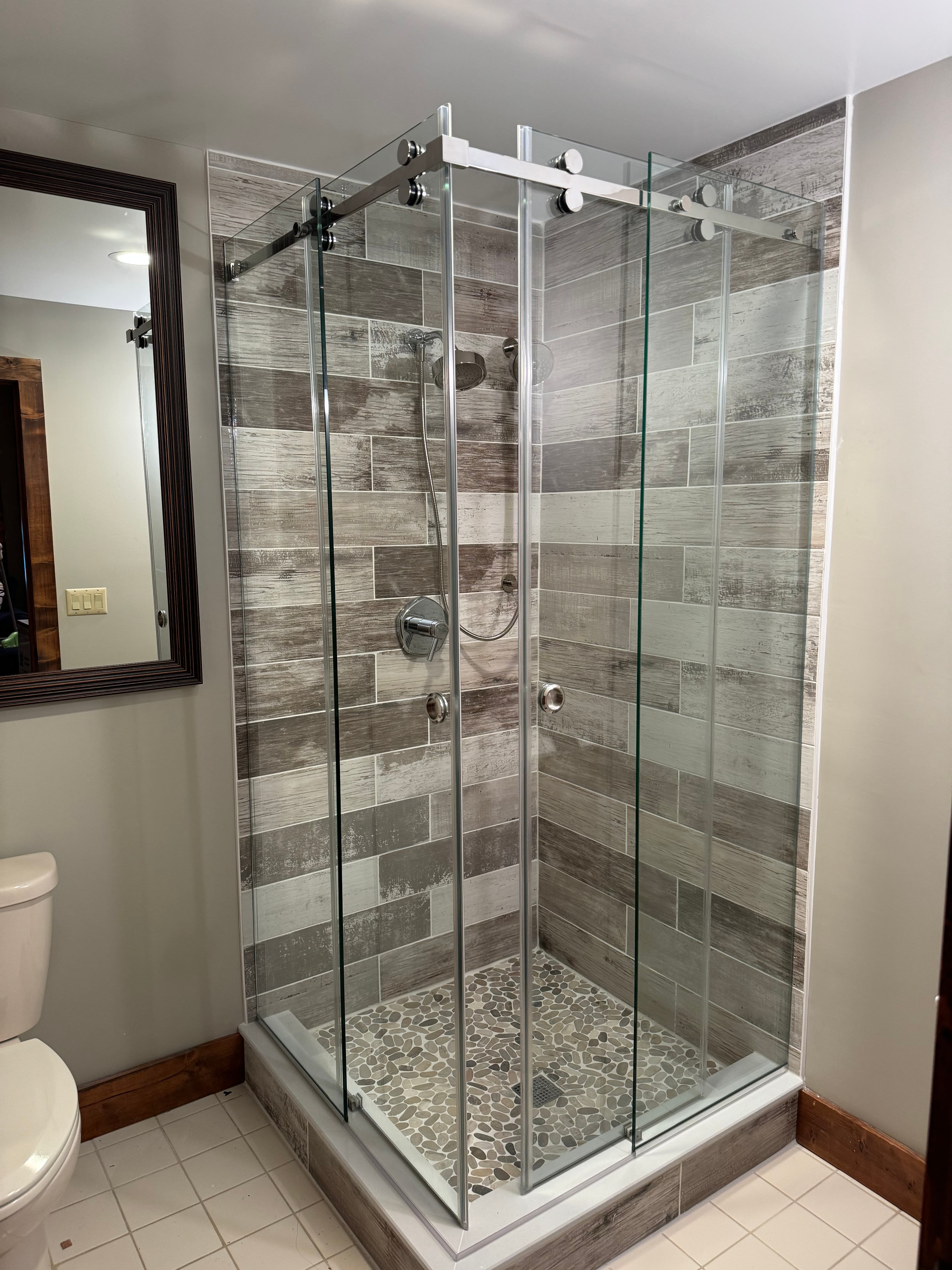 Corner Sliding Door shower door installation in Monticello